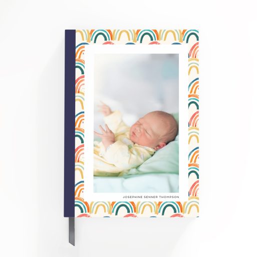 Colourful rainbow pattern portrait notebooks with one photo on the cover design.