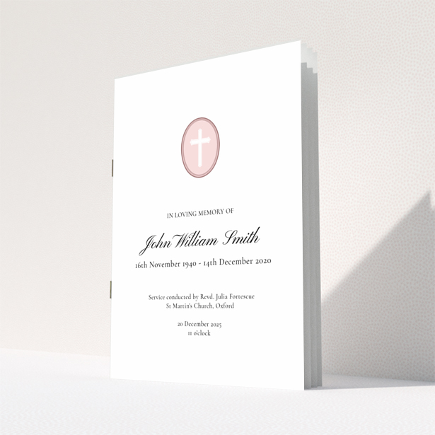 Funeral order of service program with appreciation and donations section on back page design named Portrait, no photos included