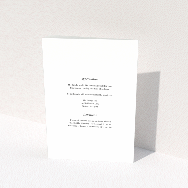 Funeral order of service program back page design with no photos - Portrait