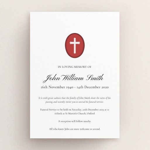 Classic Funeral Announcement Funeral announcement design with religious cross symbol and elegant typography.