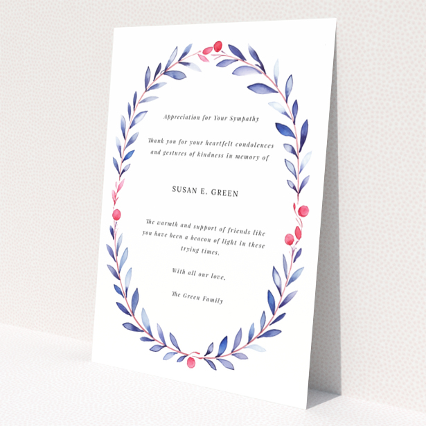 Floral design funeral thank you card with one photo placeholder and appreciation message