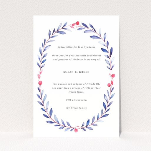 Floral design funeral thank you card with one photo placeholder and appreciation message