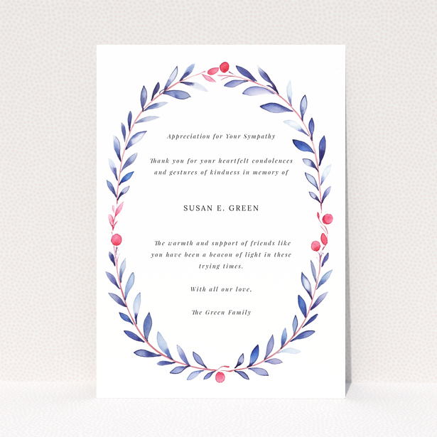 Floral design funeral thank you card with one photo placeholder and appreciation message