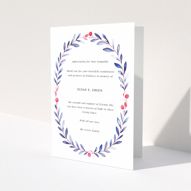 Floral design funeral thank you card with one photo placeholder and appreciation message