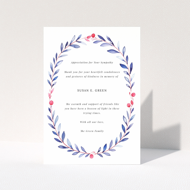 Floral design funeral thank you card with one photo placeholder and appreciation message