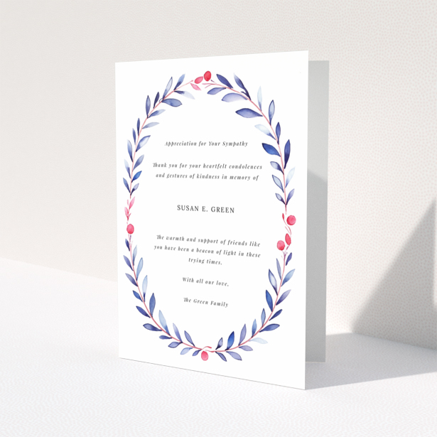Floral design funeral thank you card with one photo placeholder and appreciation message