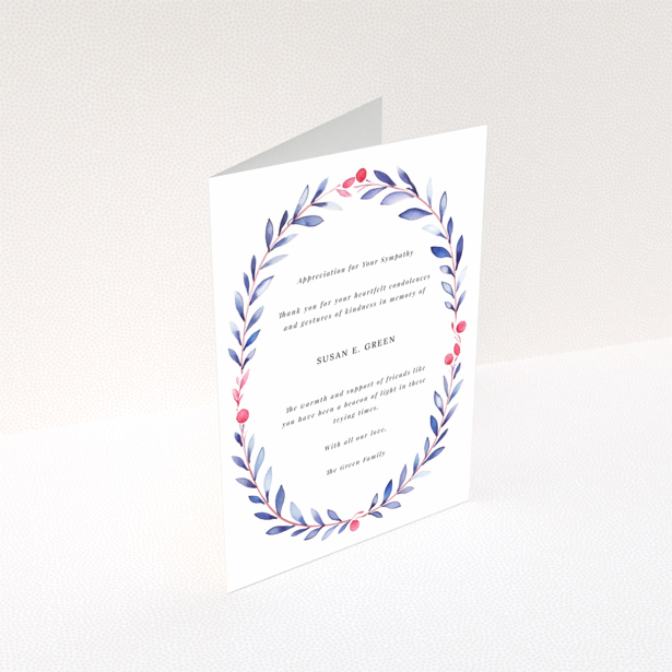 Floral design funeral thank you card with one photo placeholder and appreciation message