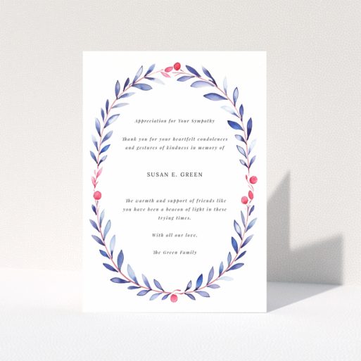 Floral design funeral thank you card with one photo placeholder and appreciation message