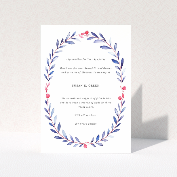 Floral design funeral thank you card with one photo placeholder and appreciation message