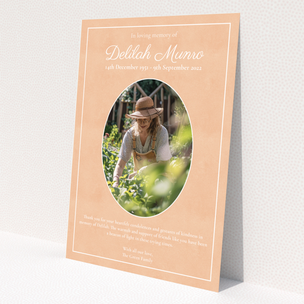 Funeral thank you card with single photo and message of gratitude