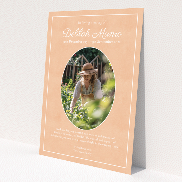 Funeral thank you card with single photo and message of gratitude