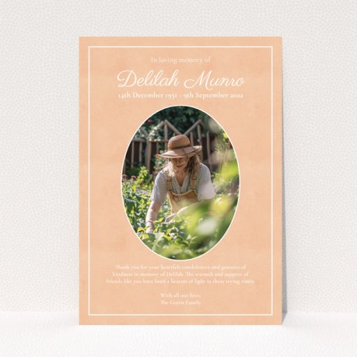 Funeral thank you card with single photo and message of gratitude