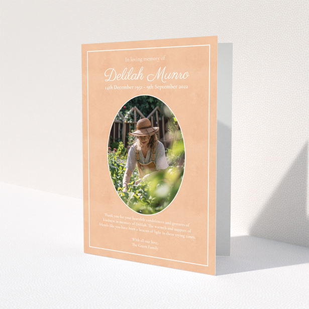 Funeral thank you card with single photo and message of gratitude