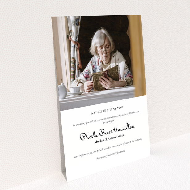 Funeral thank you card design reverse side Portrait with no photos