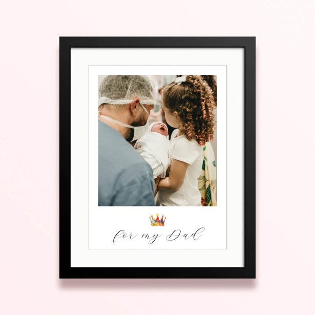 Framed and mounted photo print with one photo for a special dad.