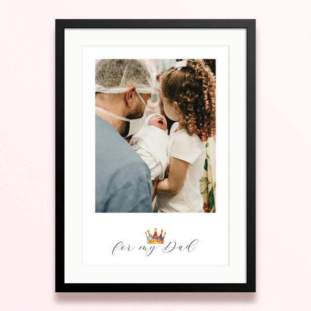 Framed and mounted photo print with one photo for a special dad.