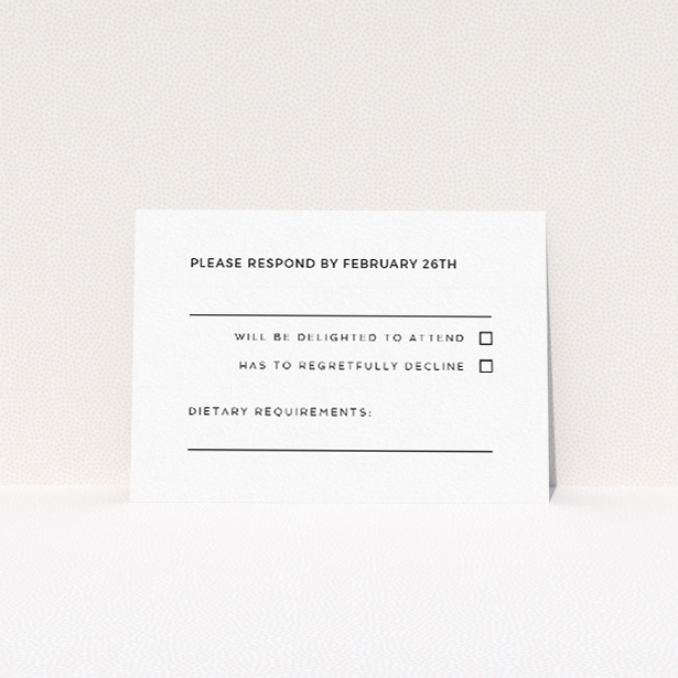 RSVP card from the Regent Geometric wedding stationery suite - modern, urban aesthetic with concentric rectangles in sleek monochrome palette. This is a view of the front