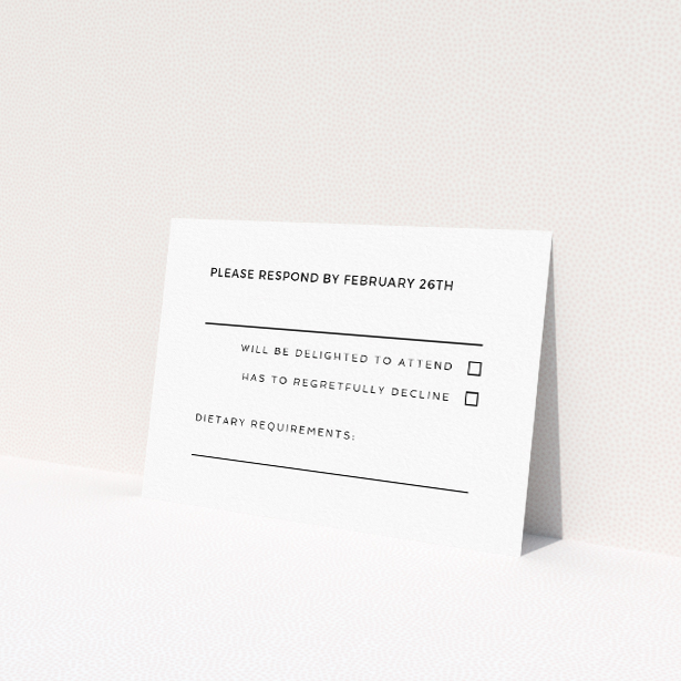 RSVP card from the Regent Geometric wedding stationery suite - modern, urban aesthetic with concentric rectangles in sleek monochrome palette. This is a view of the back