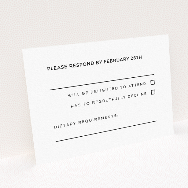 RSVP card from the Regent Geometric wedding stationery suite - modern, urban aesthetic with concentric rectangles in sleek monochrome palette. This is a view of the back