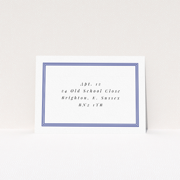 RSVP card with clean, classic design and bold navy border, ideal for couples seeking minimalist elegance in their wedding stationery ensemble This is a view of the back