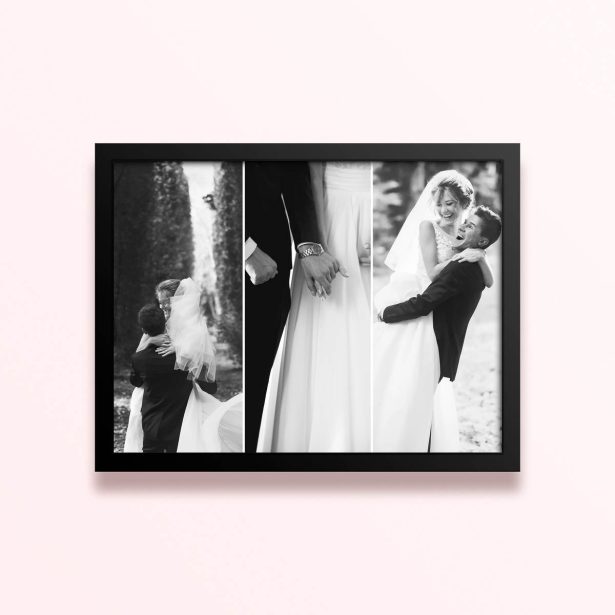 Simple framed prints designs featuring three black and white wedding photos