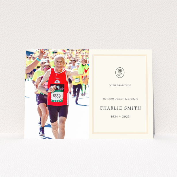 Funeral thank you card with one photo of a runner