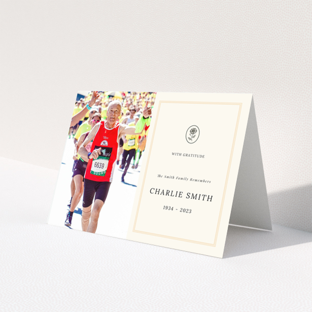 Funeral thank you card with one photo of a runner