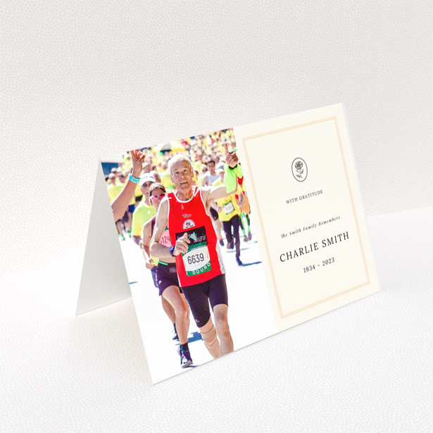 Funeral thank you card with one photo of a runner