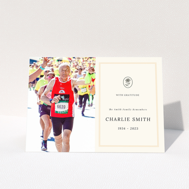 Funeral thank you card with one photo of a runner