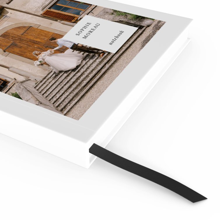 Portrait notebook design with one photo on the front cover, created by Utterly Printable.