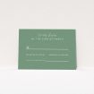 RSVP card from the Sage Celebration suite with contemporary vibes, echoing deep sage green backdrop and bold, inviting script, perfect for couples seeking vibrant, chic design for their wedding celebration filled with joy, style, and modern elegance This is a view of the front