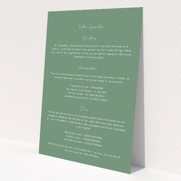 Sage Celebration suite information insert card for A5 wedding invitation. This image shows the front and back sides together