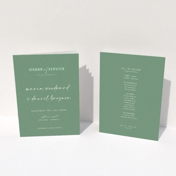 Natural Elegance Sage Celebration Wedding Order of Service Booklet Template. This image shows the front and back sides together