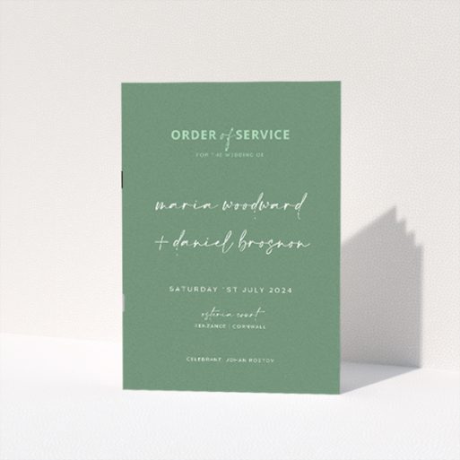 Natural Elegance Sage Celebration Wedding Order of Service Booklet Template. This is a view of the front