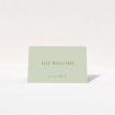 Sage Elegance suite place card template with serene sage green background, bold elegant typography, and minimalist sophistication, ideal for modern couples seeking understated class This is a view of the front