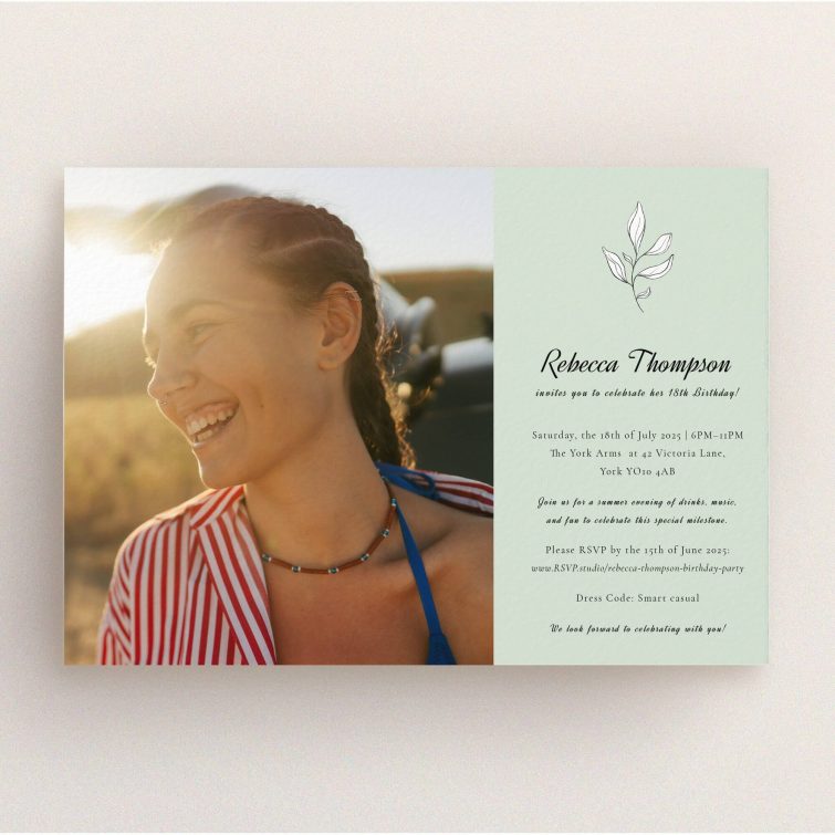 18th Birthday Invitation design with one photo of a smiling person in a natural setting.