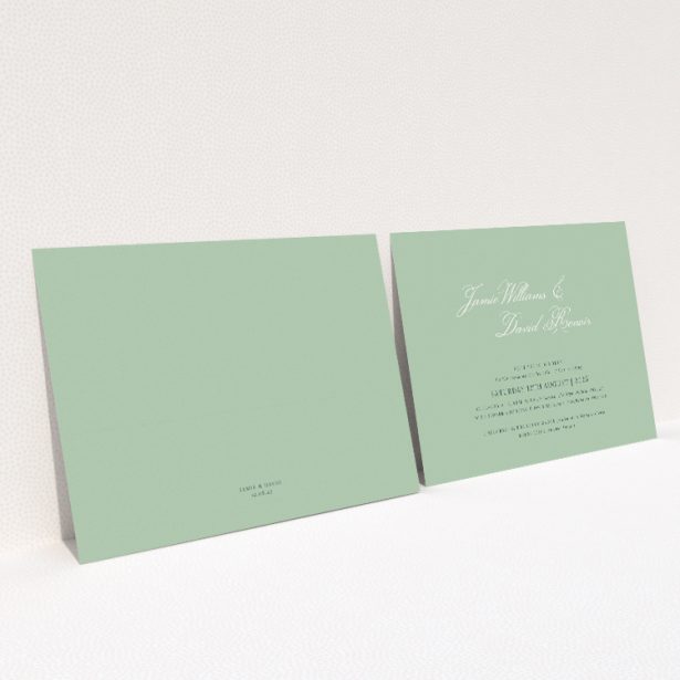 Sage Grace Invitation with serene sage green backdrop and elegant script announcing couple's names. This image shows the front and back sides together