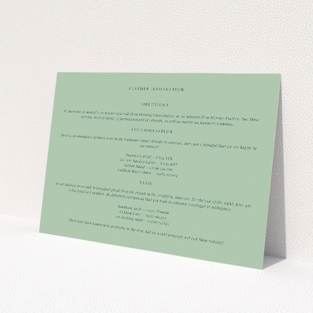 Sage Grace Invitation Wedding Information Insert Card - Contemporary Sophistication Design. This is a view of the front