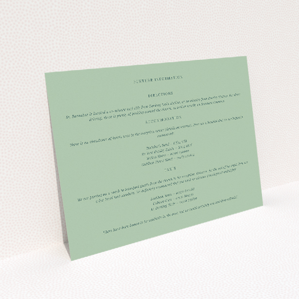 Sage Grace Invitation Wedding Information Insert Card - Contemporary Sophistication Design. This image shows the front and back sides together
