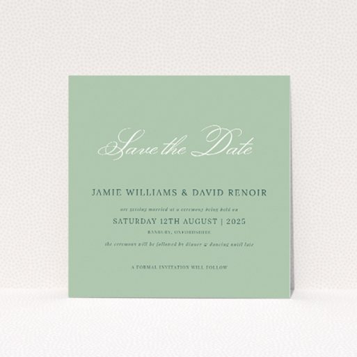Sage Grace Invitation Wedding Save the Date Card Template - Minimalist Sage Green Design. This is a view of the front