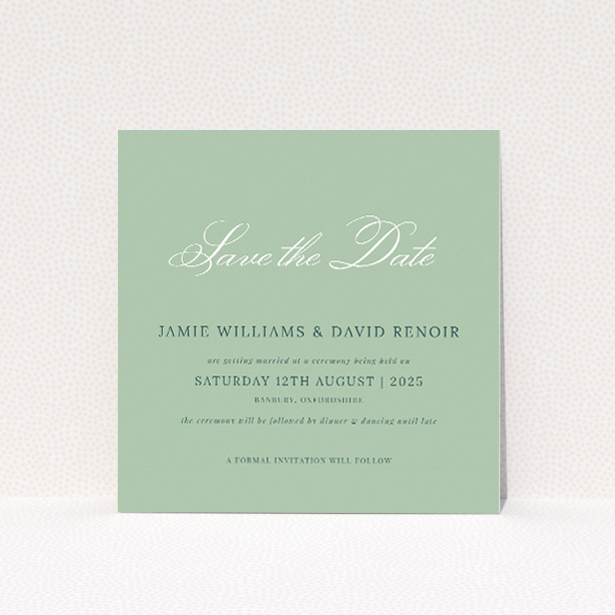 Sage Grace Invitation Wedding Save the Date Card Template - Minimalist Sage Green Design. This is a view of the front