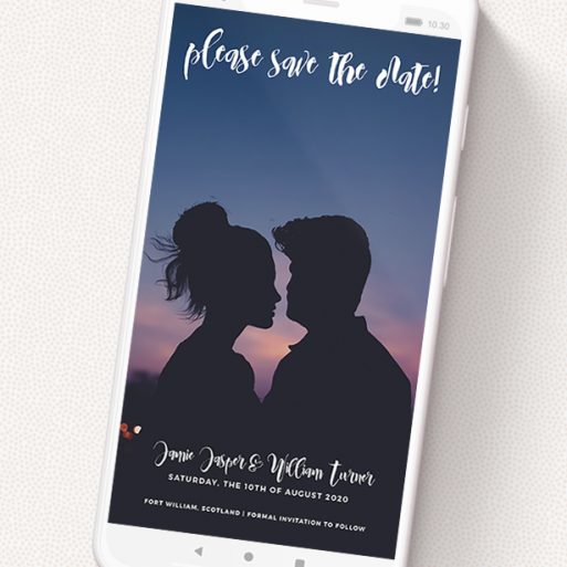 A save the date for whatsapp design titled 'Please Join Us'. It is a smartphone screen sized card in a portrait orientation. It is a photographic save the date for whatsapp with room for 1 photo. 'Please Join Us' is available as a flat card, with mainly white colouring.