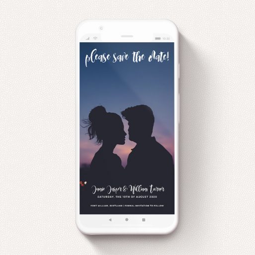 A save the date for whatsapp design titled "Please Join Us". It is a smartphone screen sized card in a portrait orientation. It is a photographic save the date for whatsapp with room for 1 photo. "Please Join Us" is available as a flat card, with mainly white colouring.