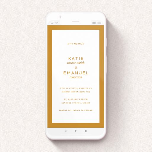 A save the date for whatsapp design called "Script Switch Autumn". It is a smartphone screen sized card in a portrait orientation. "Script Switch Autumn" is available as a flat card, with tones of orange and white.