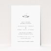 "Savoie Sketch wedding invitation featuring beautifully sketched mountain range symbolizing new heights, combined with clean, white background and classic black font for timeless elegance and serene confidence in announcing your special day.". This is a view of the front