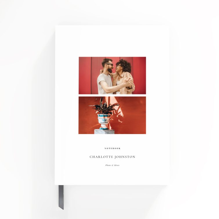 Elegant portrait notebook design with two photos on the cover, created by Utterly Printable.