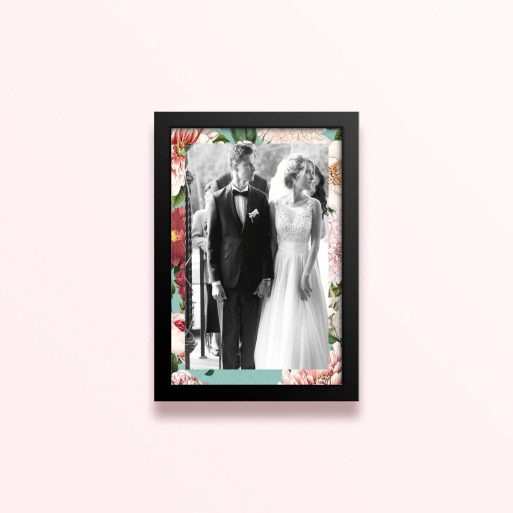 Simple framed prints designs with floral border and one photo of a couple