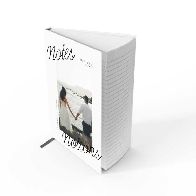 Elegant personalised notebook cover design with one photo, ideal for weddings and special occasions.