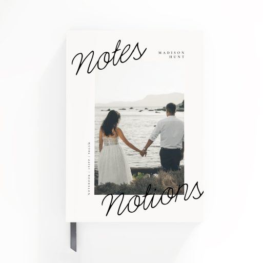 Elegant personalised notebook cover design with one photo, ideal for weddings and special occasions.