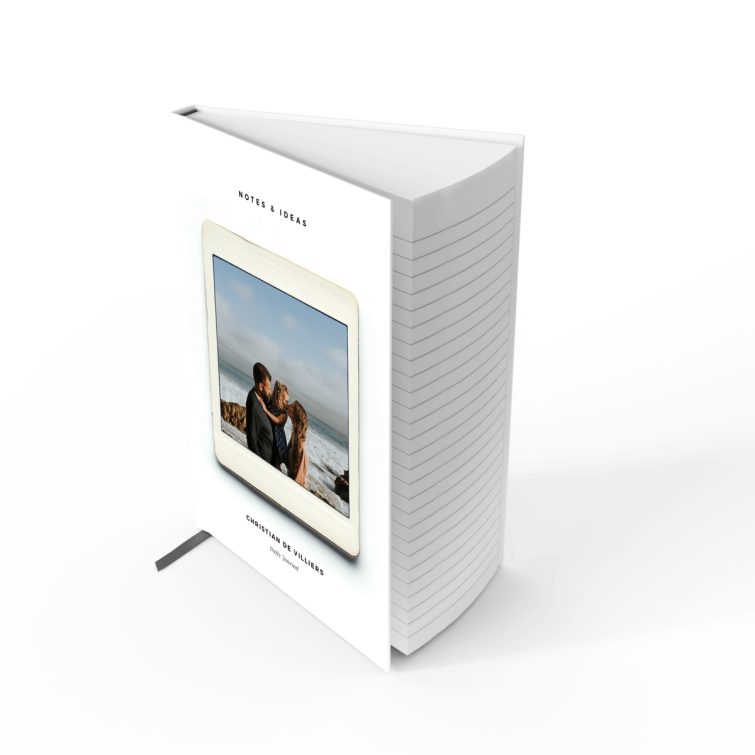 Personalised portrait notebook design with one photo, featuring a minimalist style ideal for weddings or daily journals.